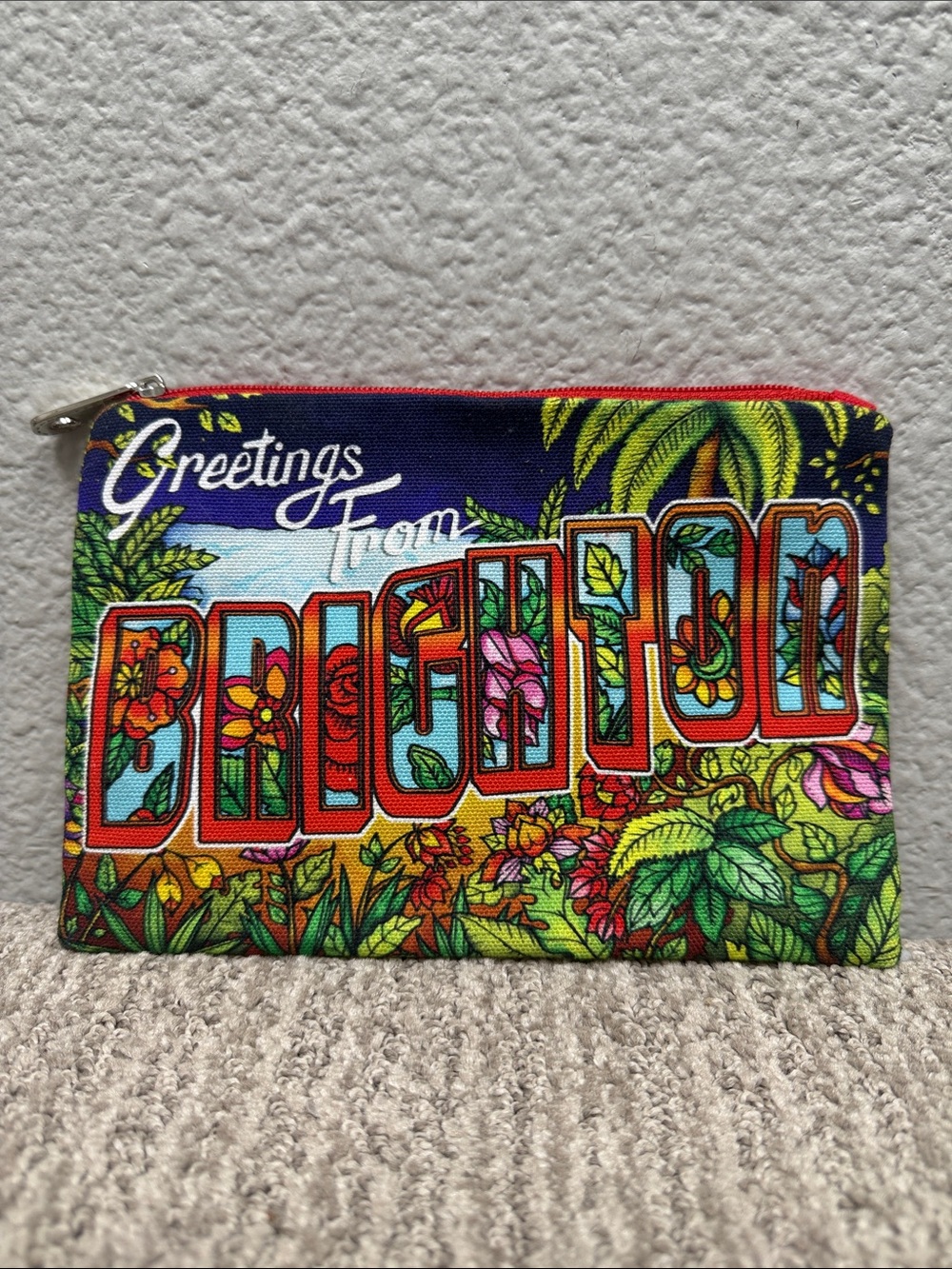 Brighton Tropical 'Greetings From' Zip Pouch - Multicolor with Red Trim